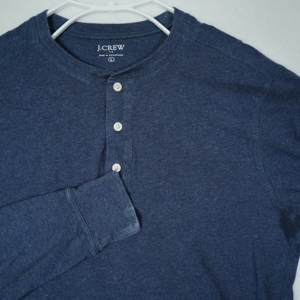 J.Crew Mens Henley Shirt Large Blue Long Sleeve Re-Imagined Cotton Tee